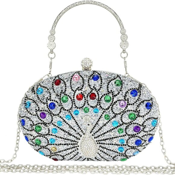Rhinestone Clutch Purses for Women Evening Wedding Formal - Round Pearl Clasp Ha - Picture 1 of 7